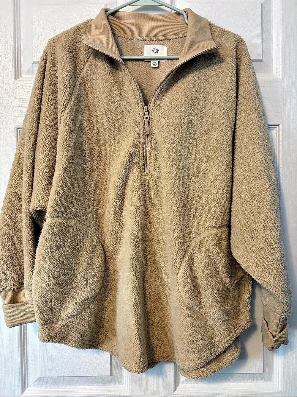 OFFLINE by Aerie Fluffy Sherpa Quarter Zip Sweatshirt Cream/Beige